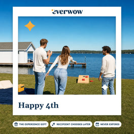 Everwow Happy 4th experience gift photo in a frame, lakeshore cornhole game