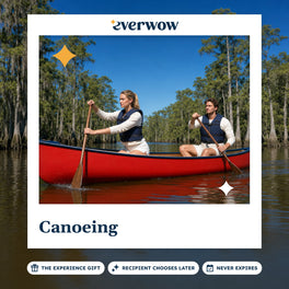 Everwow Canoeing experience gift photo in a frame, red canoe among cypress
