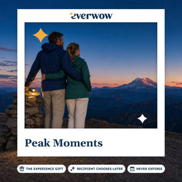 Everwow Peak Moments experience gift photo in a frame, couple at a summit at dusk