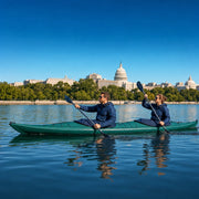 Couple paddling a tandem kayak on a calm tidal river, Washington DC Adventure Experience Collection experience gift