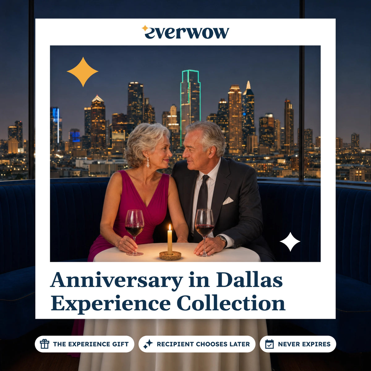 Everwow Anniversary in Dallas Experience Collection experience gift photo in a frame, couple at candlelit table
