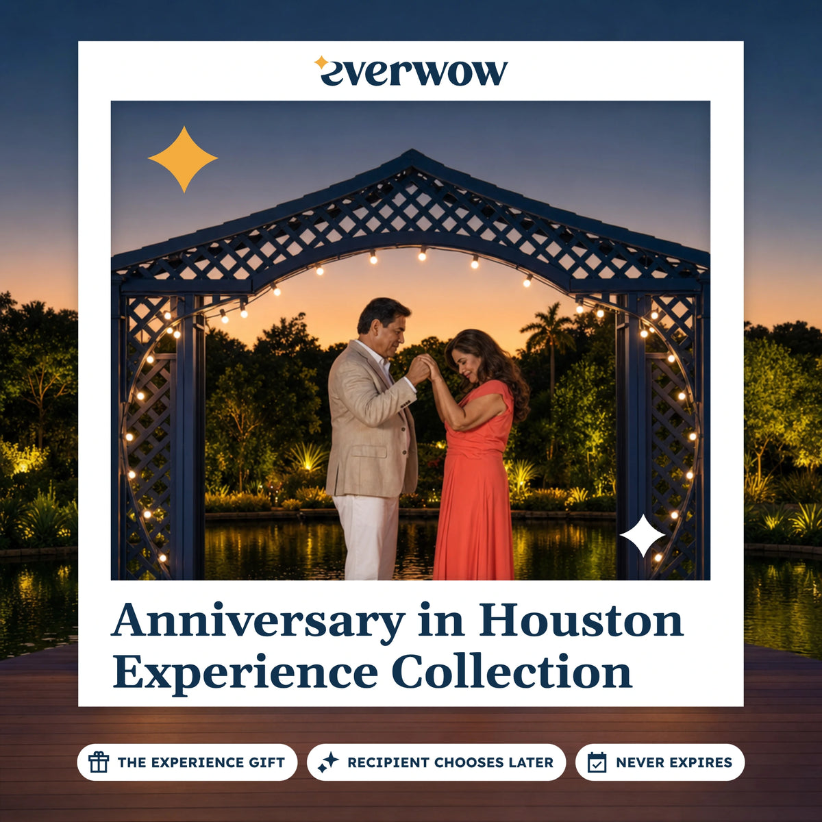Everwow Anniversary in Houston experience gift photo in a frame, couple in a garden gazebo