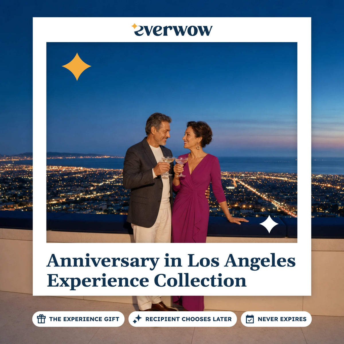 Everwow Anniversary in Los Angeles experience gift photo in a frame, rooftop cocktail toast