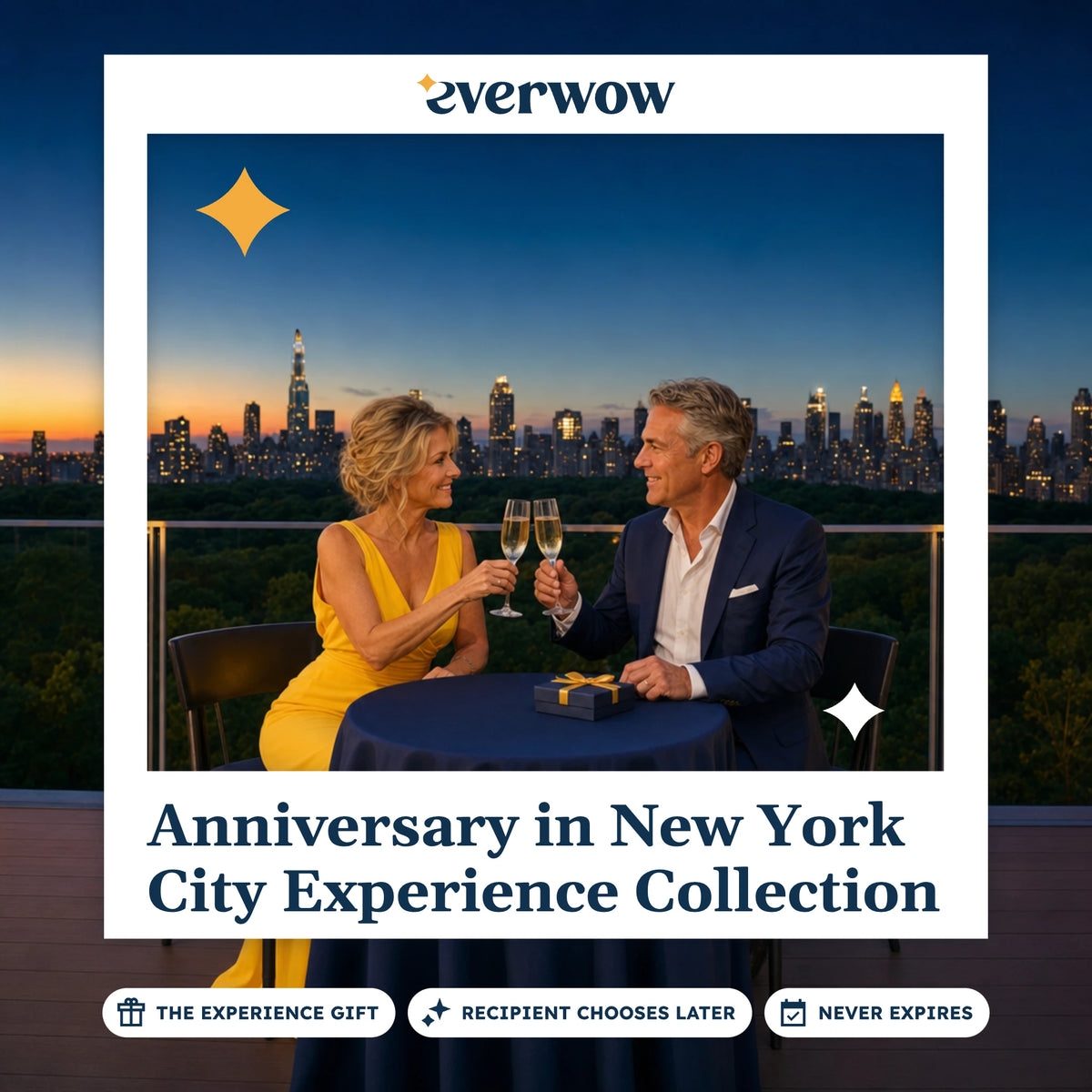 Everwow Anniversary in New York City experience gift photo in a frame, rooftop champagne toast