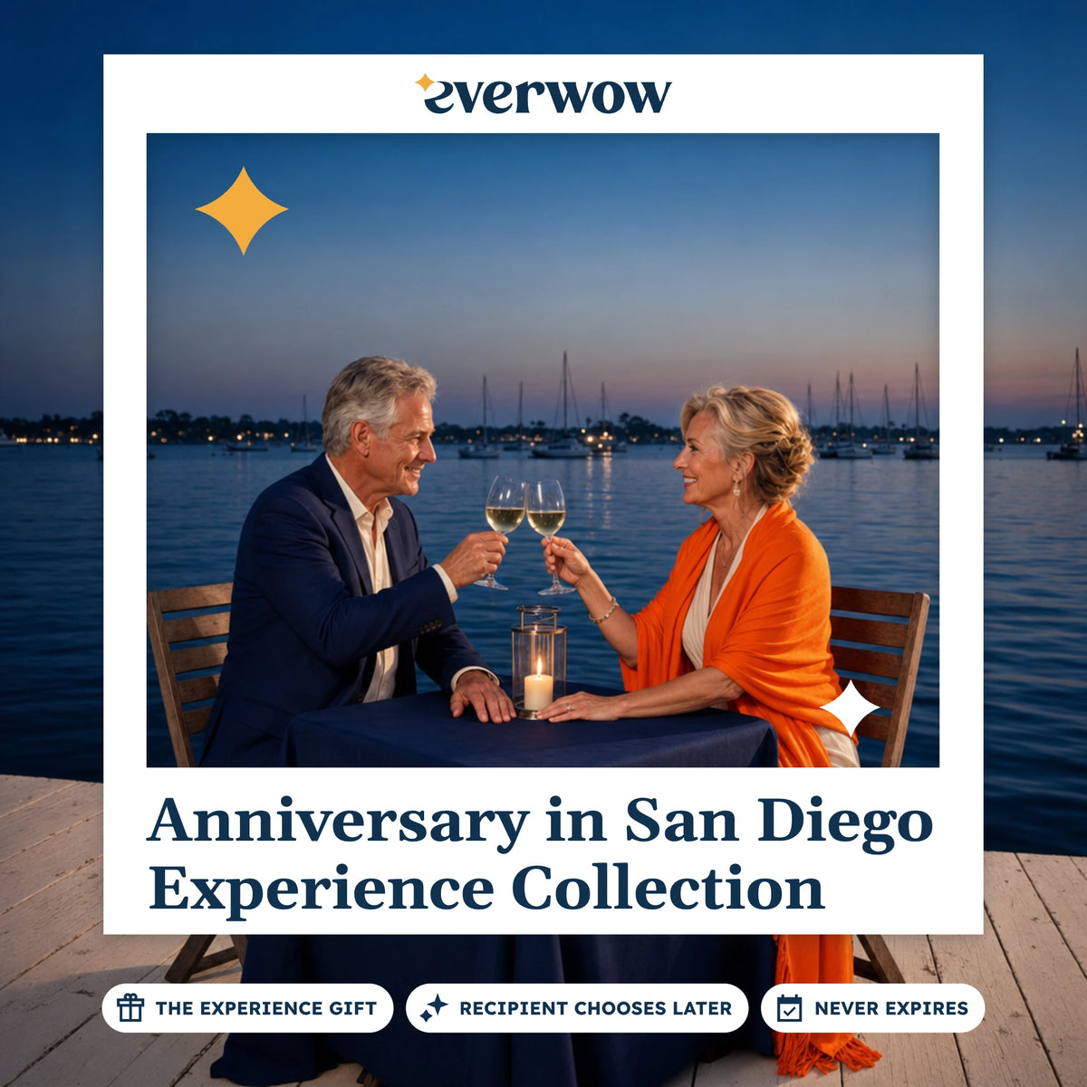 Everwow Anniversary in San Diego experience gift photo in a frame, harbor deck toast at dusk