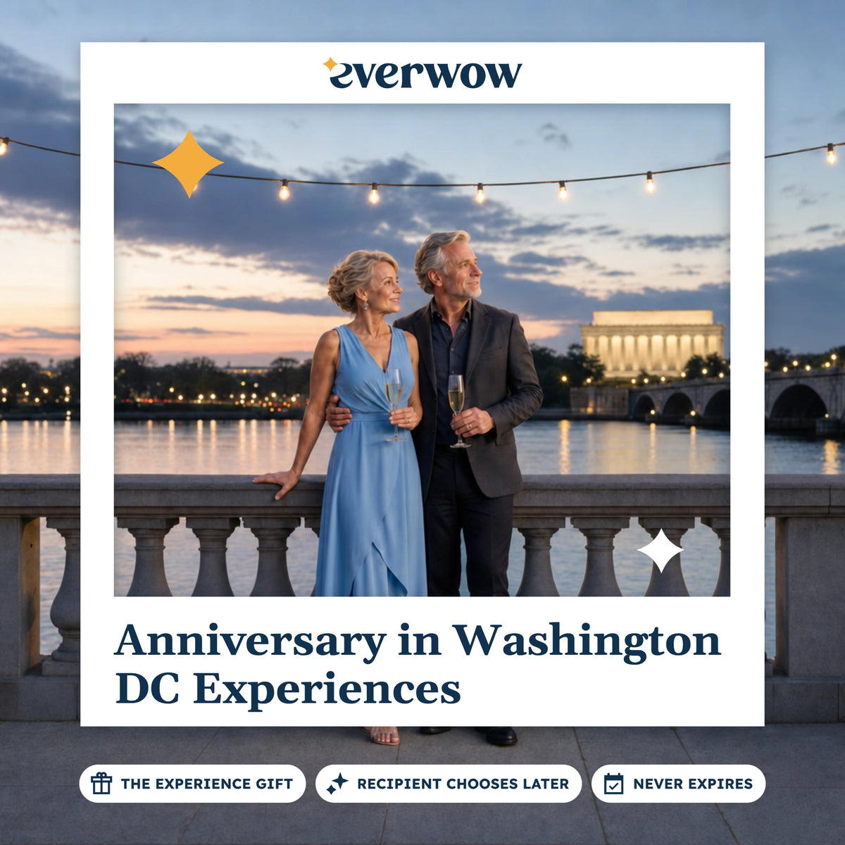 Everwow Anniversary in Washington DC Experiences experience gift photo in a frame, couple toasting at dusk