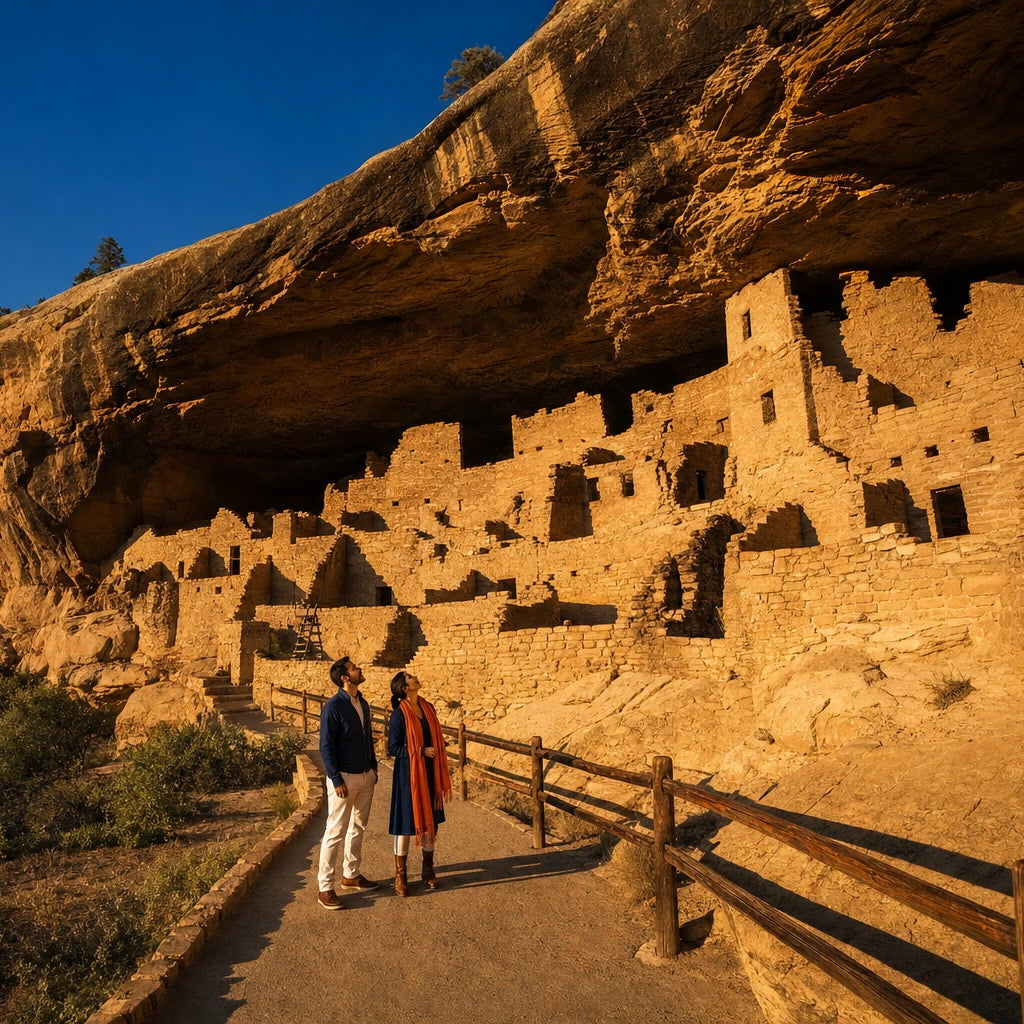 Two visitors gazing up at ancient cliff-dwelling ruins, Archaeological & Ruins Tours Experience Collection experience gift