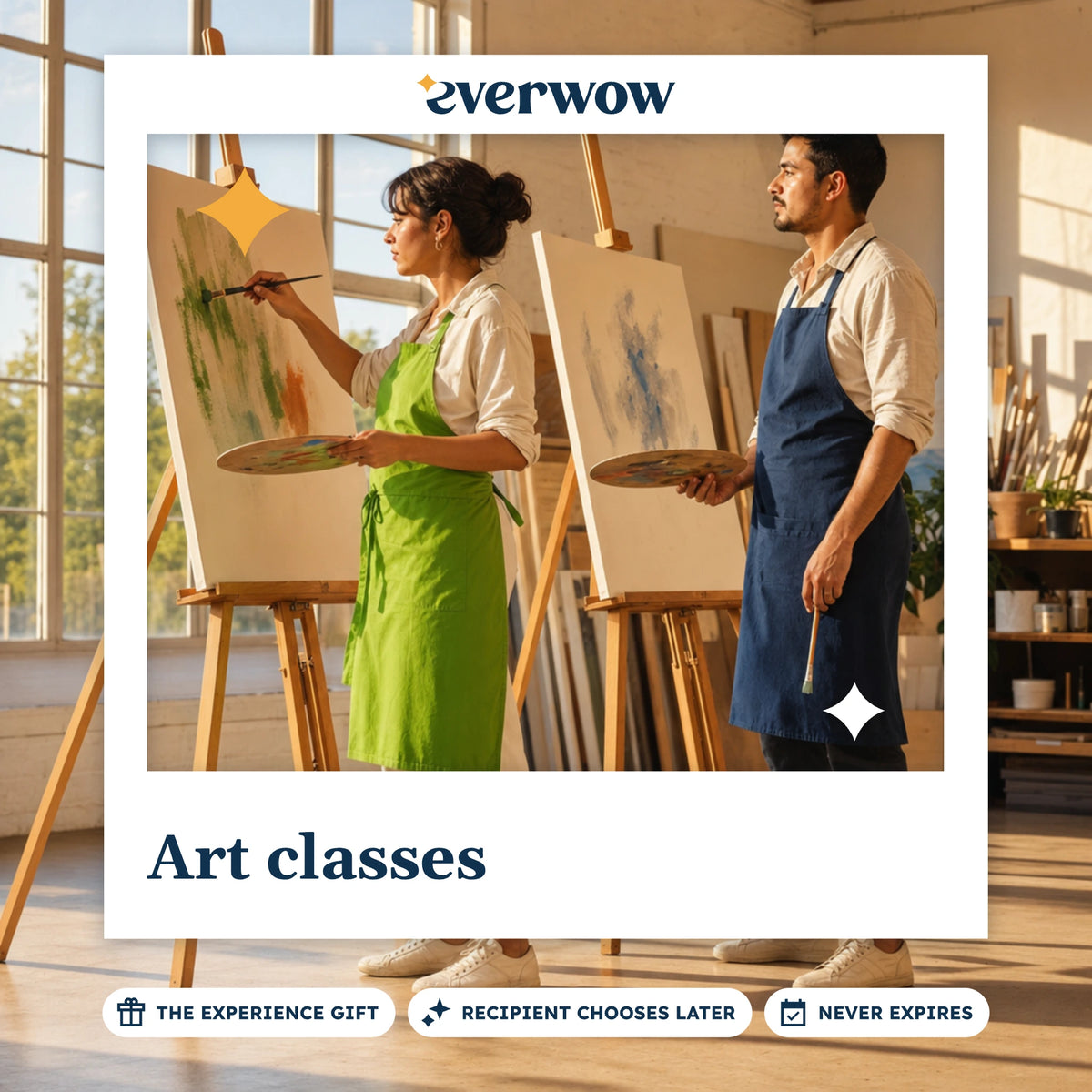 Everwow Art classes experience gift photo in a frame, painting at studio easels