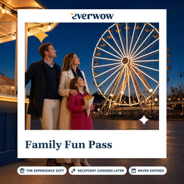 Everwow Family Fun Pass experience gift photo in a frame, fairground ferris wheel at dusk