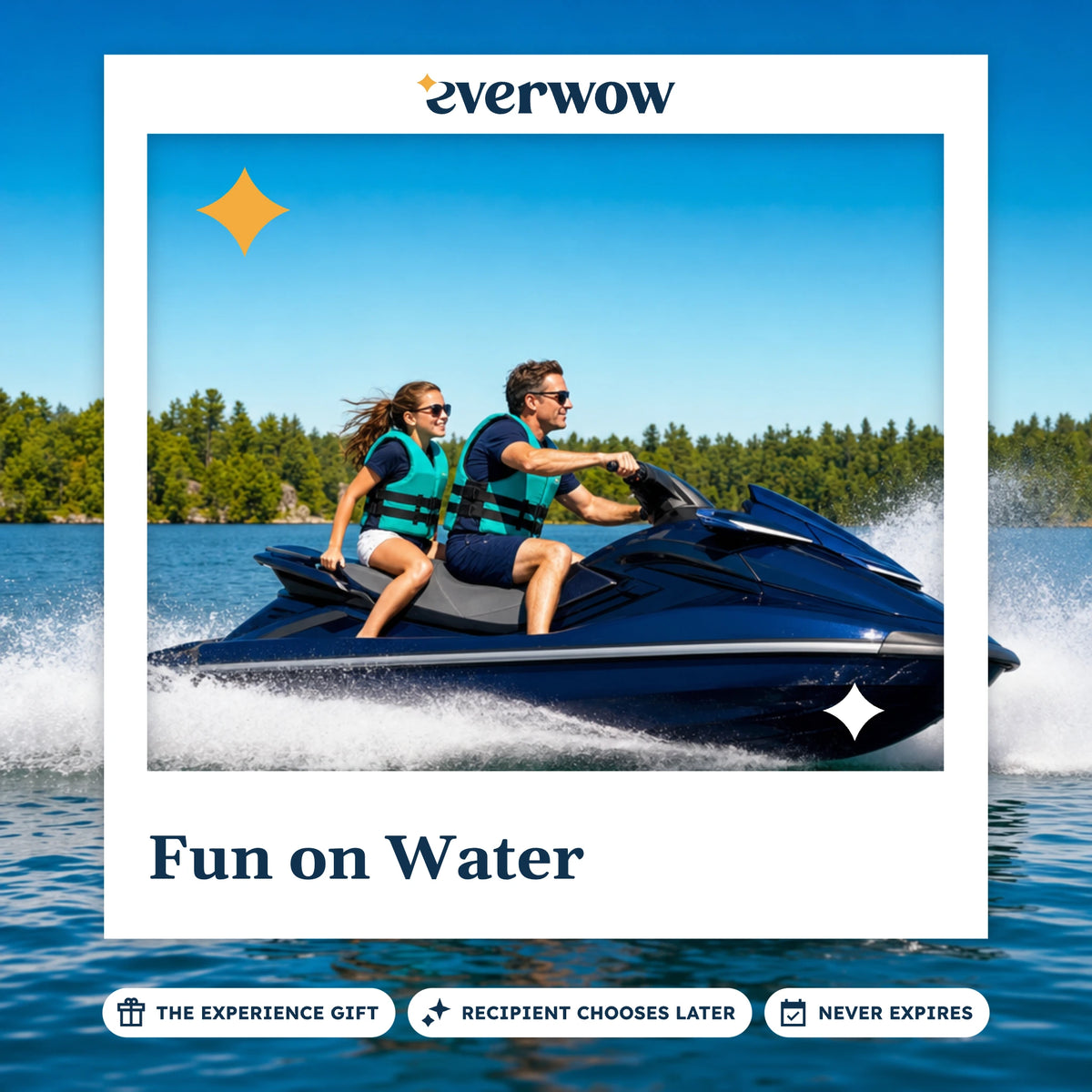 Everwow Fun on Water experience gift photo in a frame, watercraft ride on a lake