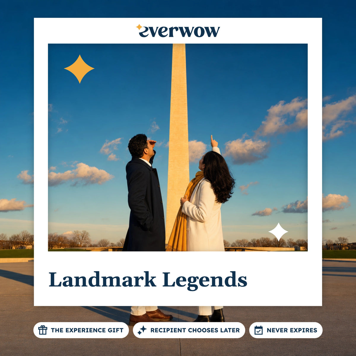 Everwow Landmark Legends experience gift photo in a frame, couple at a monument spire