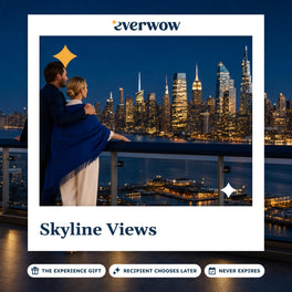 Everwow Skyline Views experience gift photo in a frame, rooftop rail at dusk