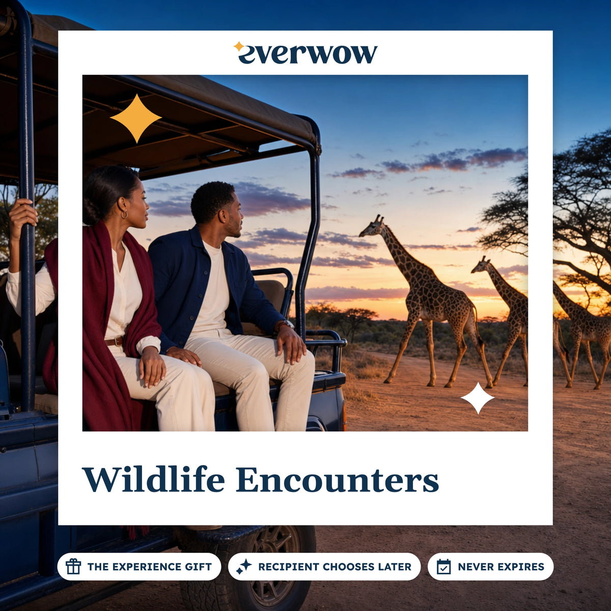 Everwow Wildlife Encounters experience gift photo in a frame, giraffes at dusk on safari