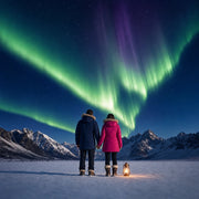 Couple beneath a green aurora on a snowfield, Aurora & Northern Lights Experience Collection experience gift