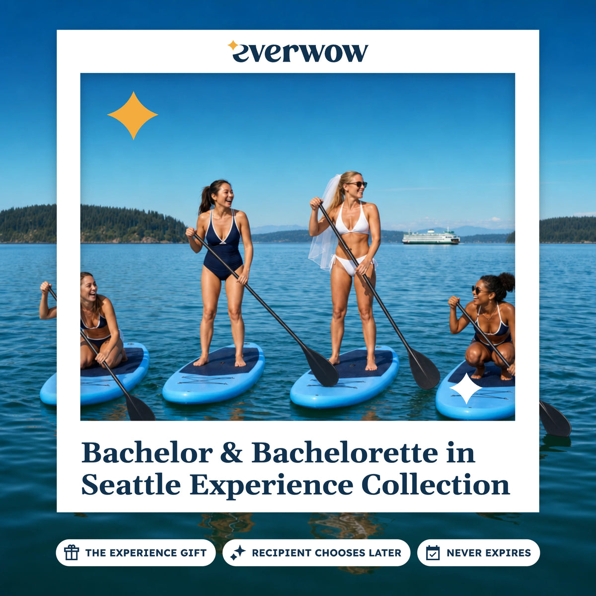 Everwow Bachelor & Bachelorette in Seattle Experience Collection experience gift photo in a frame, friends paddleboarding