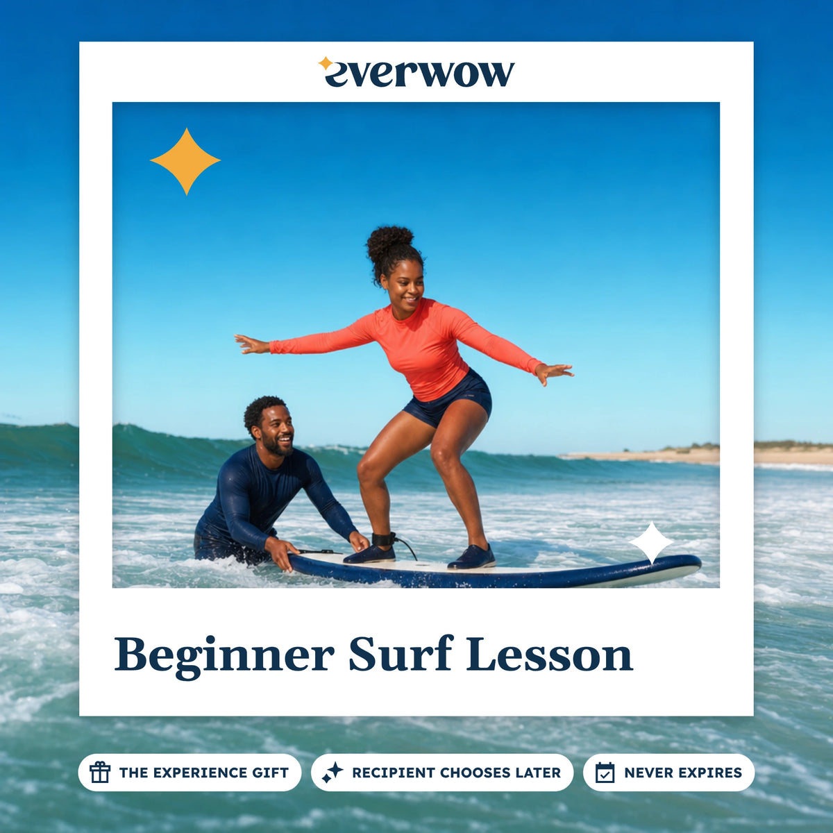 Everwow Beginner Surf Lesson experience gift photo in a frame, first wave in the whitewash