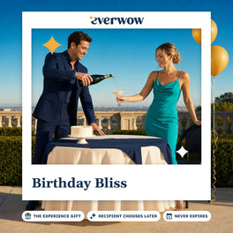 Everwow Birthday Bliss experience gift photo in a frame, terrace champagne and cake