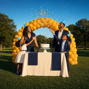 Children tossing confetti over a cake at a park birthday party, Family Fun experience gift