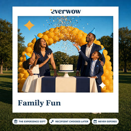 Everwow Family Fun experience gift photo in a frame, confetti over a birthday cake