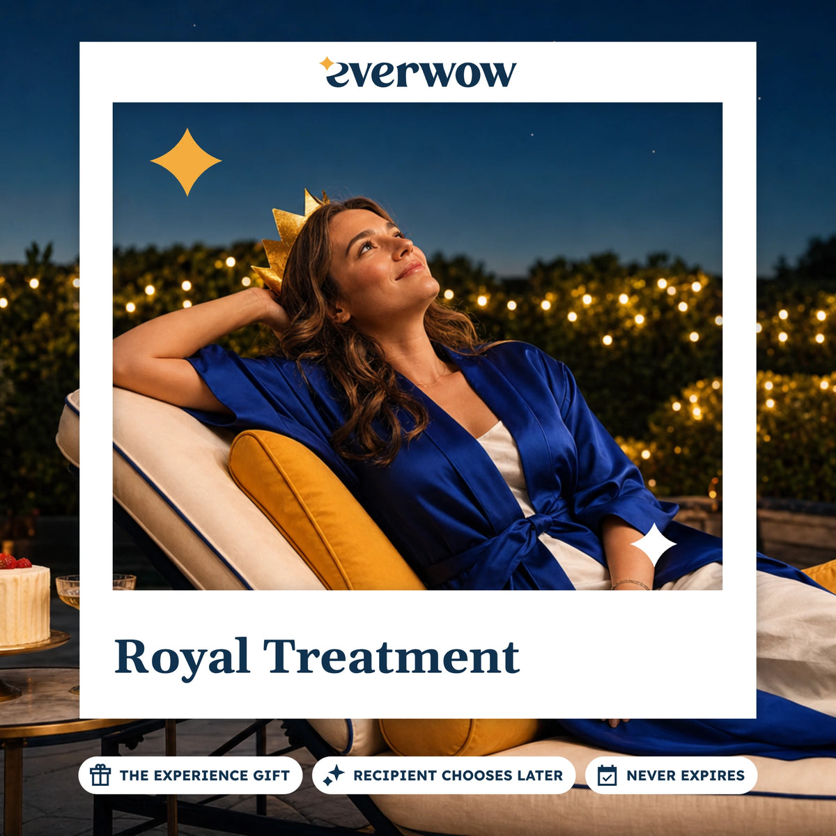 Everwow Royal Treatment experience gift photo in a frame, birthday chaise at dusk