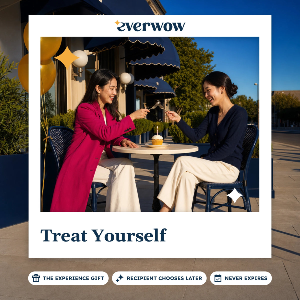 Everwow Treat Yourself experience gift photo in a frame, birthday cupcake at a cafe