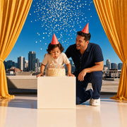 Child blowing out birthday candles on a rooftop as confetti falls, Make a Wish experience gift