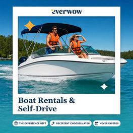 Everwow Boat Rentals & Self-Drive experience gift photo in a frame, runabout on a lake