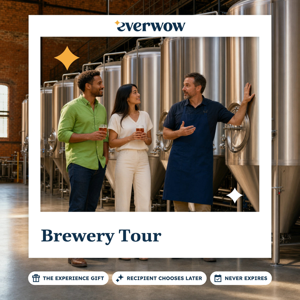 Everwow Brewery Tour experience gift photo in a frame, tasting beside the tanks