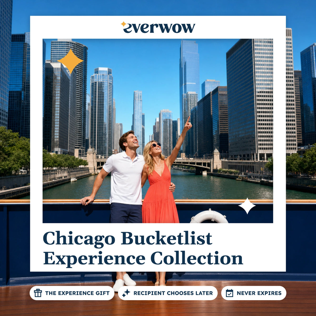 Everwow Chicago Bucketlist experience gift photo in a frame, river cruise under towers