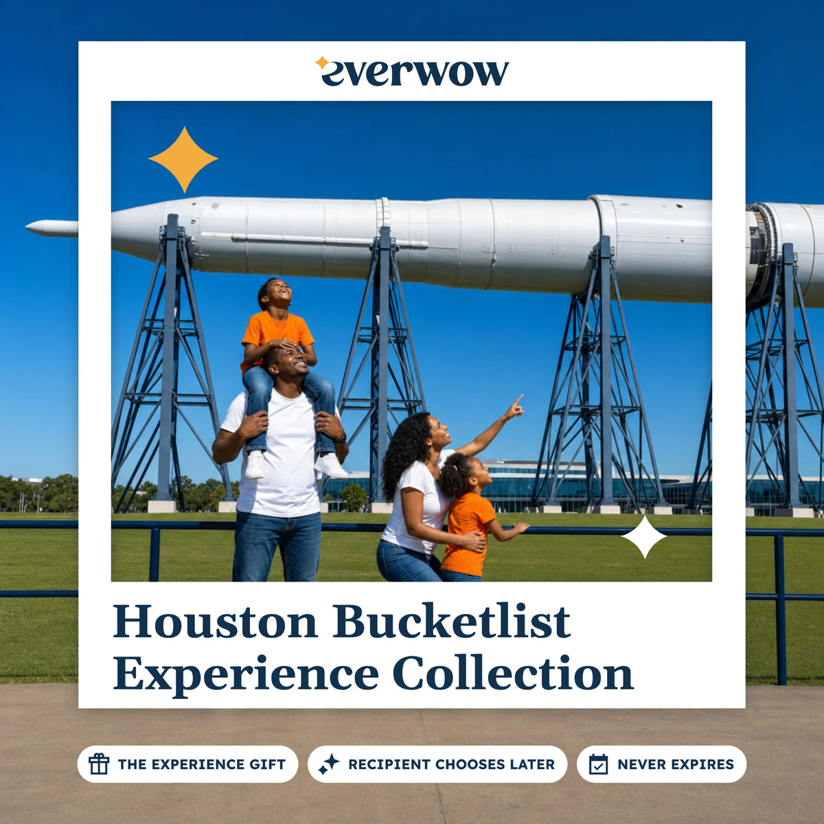 Everwow Houston Bucketlist Experience Collection experience gift photo in a frame, family beneath a rocket