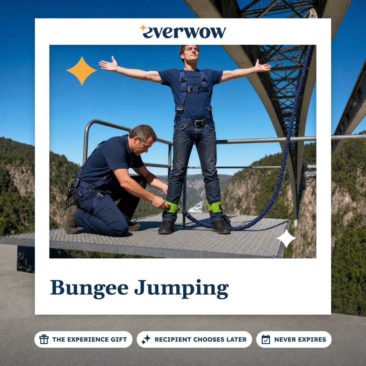 Everwow Bungee Jumping experience gift photo in a frame, ready at the bridge edge