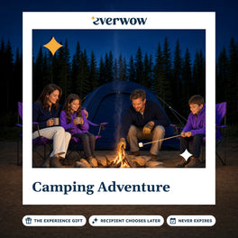 Everwow Camping Adventure experience gift photo in a frame, family campfire at dusk