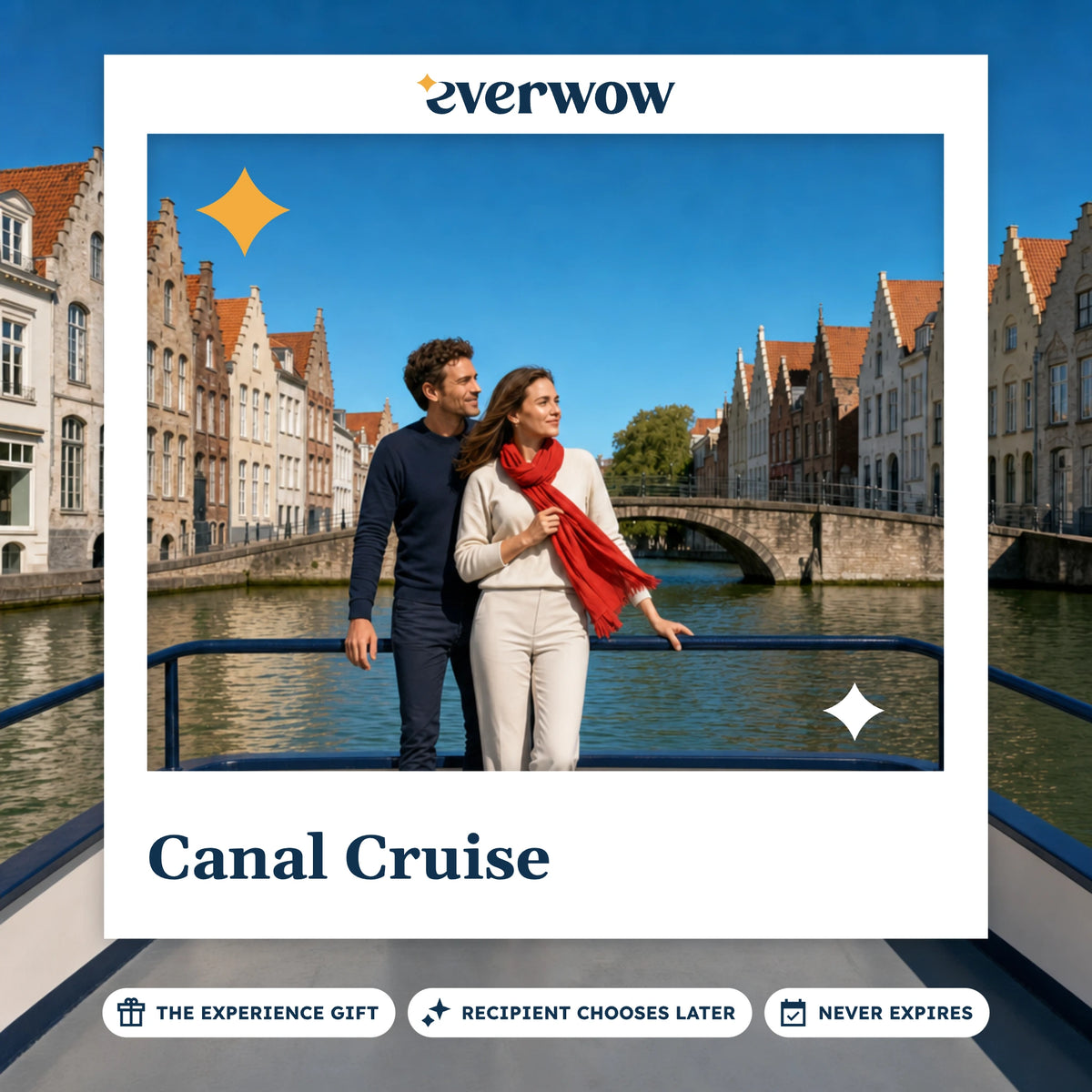 Everwow Canal Cruise experience gift photo in a frame, couple on a canal boat