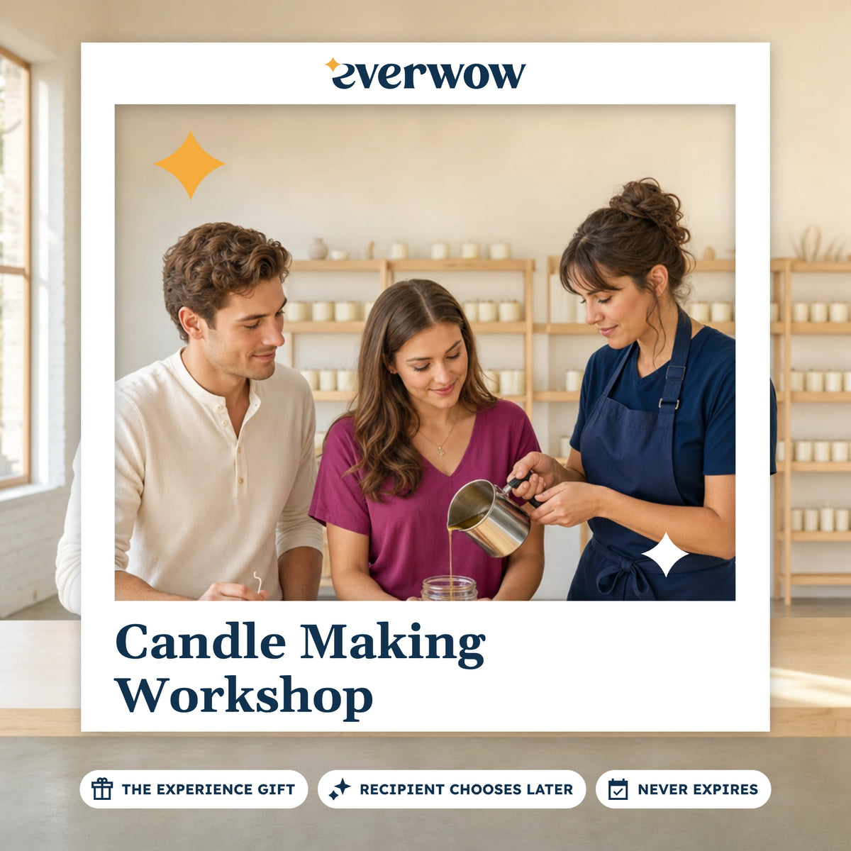 Everwow Candle Making Workshop experience gift photo in a frame, wax pour at the table