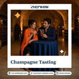 Everwow Champagne Tasting experience gift photo in a frame, flutes in a stone cellar