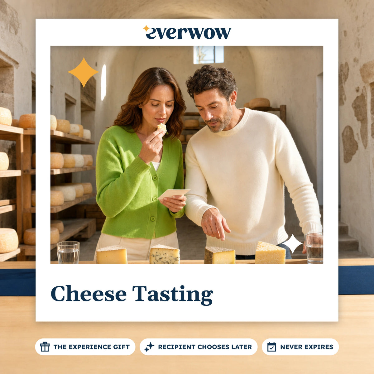 Everwow Cheese Tasting experience gift photo in a frame, cheese tasting in a cellar