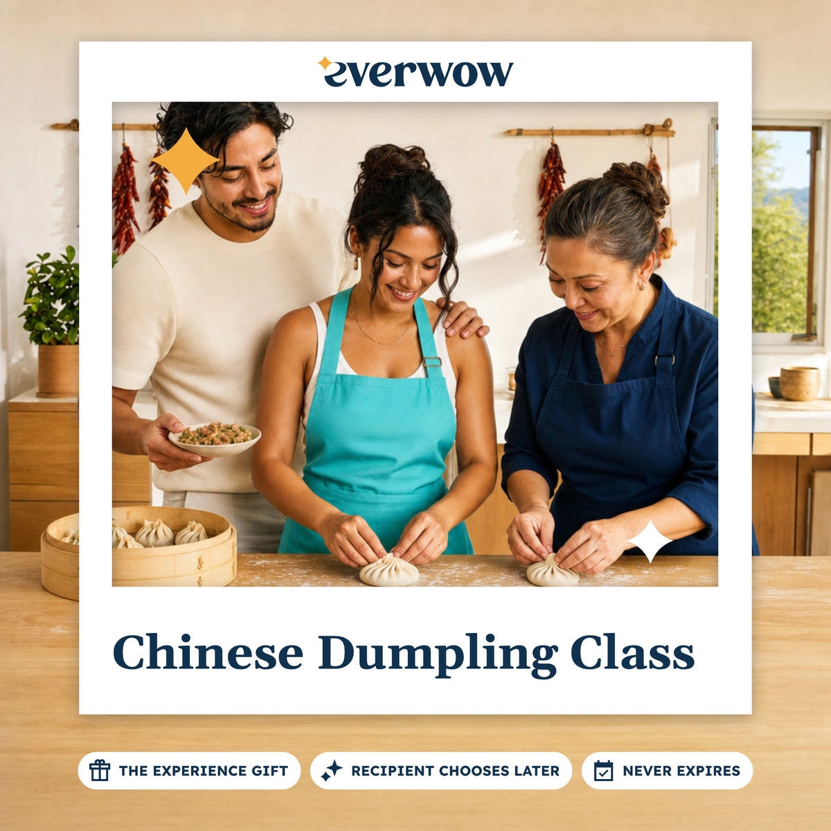 Everwow Chinese Dumpling Class experience gift photo in a frame, pleating dumplings together