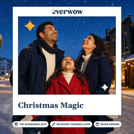 Everwow Christmas Magic experience gift photo in a frame, family in falling snow