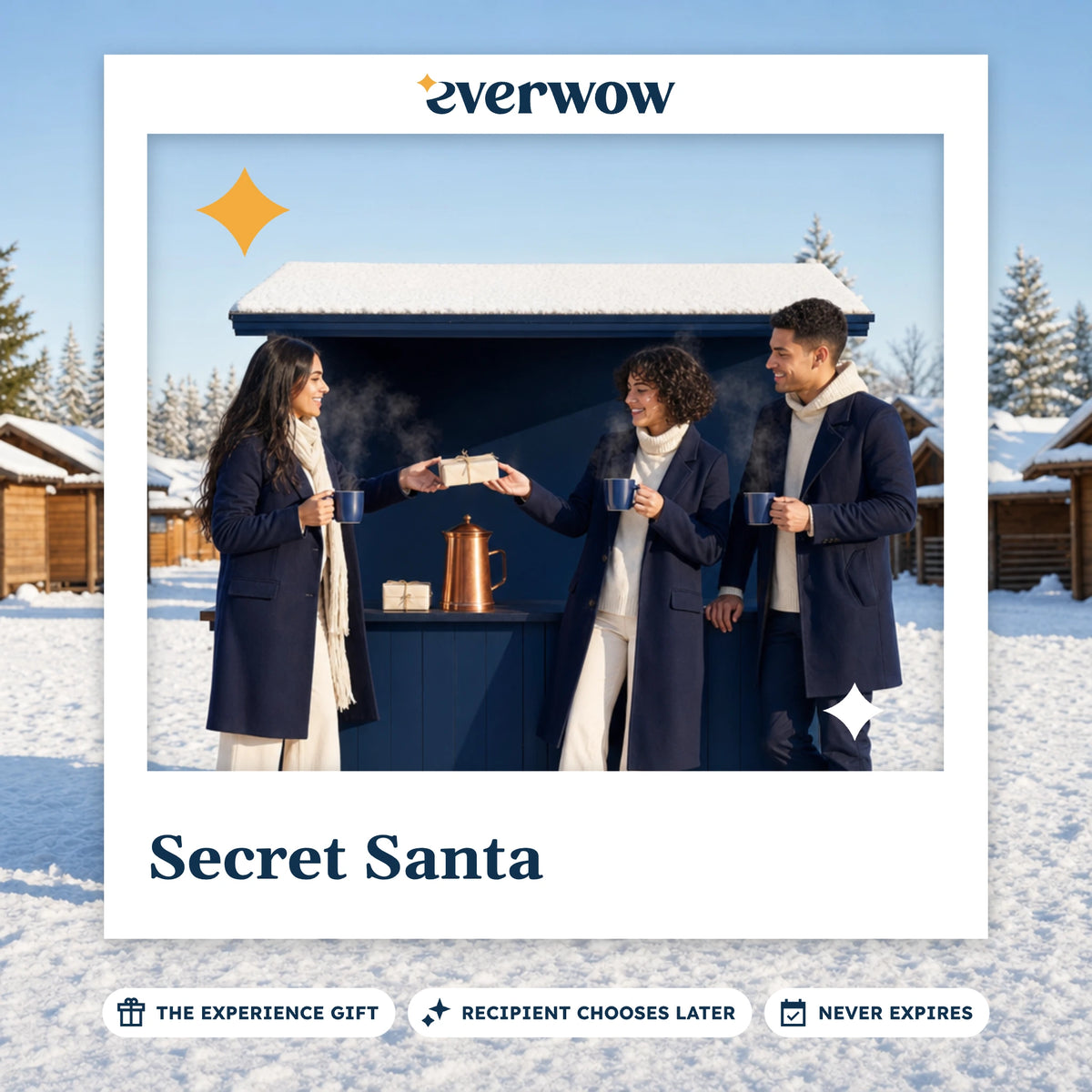 Everwow Secret Santa experience gift photo in a frame, cocoa at a snowy market
