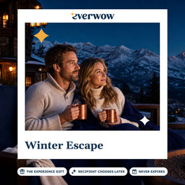 Everwow Winter Escape experience gift photo in a frame, couple by a fire bowl