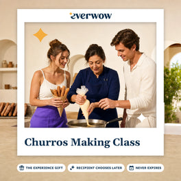 Everwow Churros Making Class experience gift photo in a frame, piping churros into hot oil