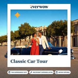 Everwow Classic Car Tour experience gift photo in a frame, navy convertible at dusk