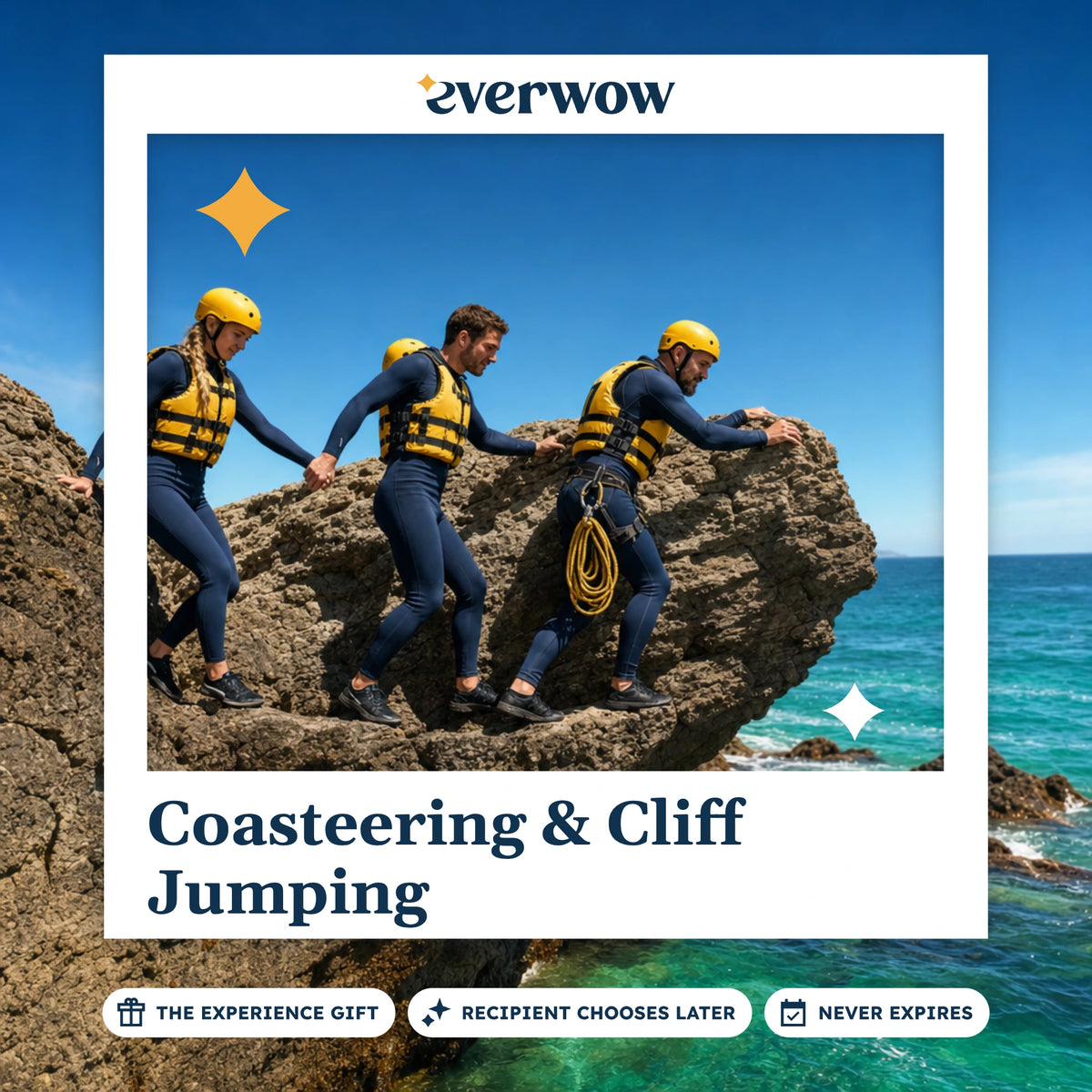 Everwow Coasteering & Cliff Jumping experience gift photo in a frame, rocky sea traverse