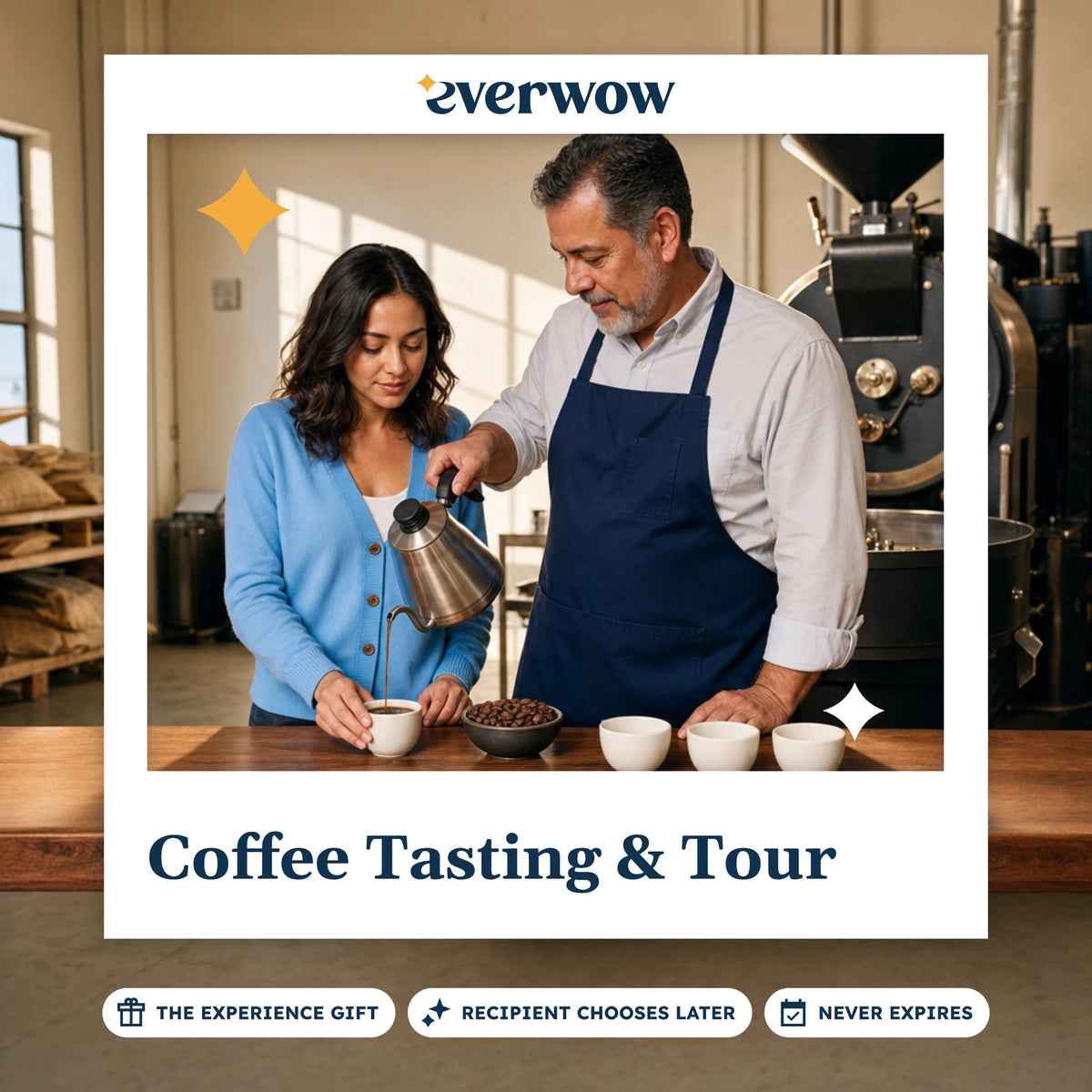 Everwow Coffee Tasting & Tour experience gift photo in a frame, pour at the roastery