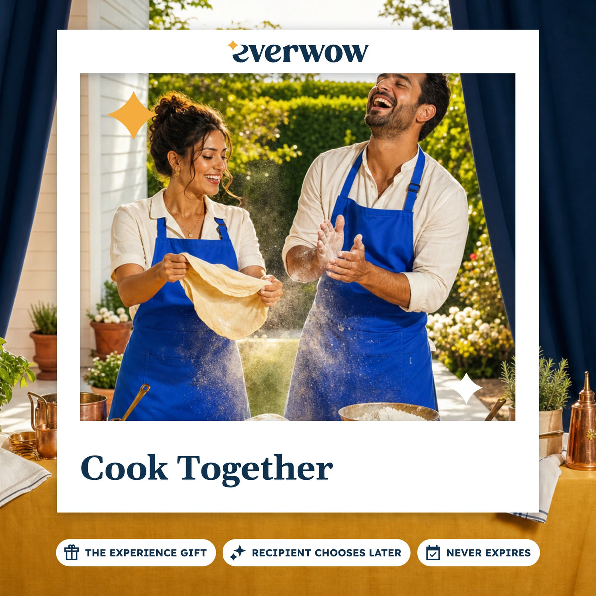 Everwow Cook Together experience gift photo in a frame, couple making dough in a flour cloud