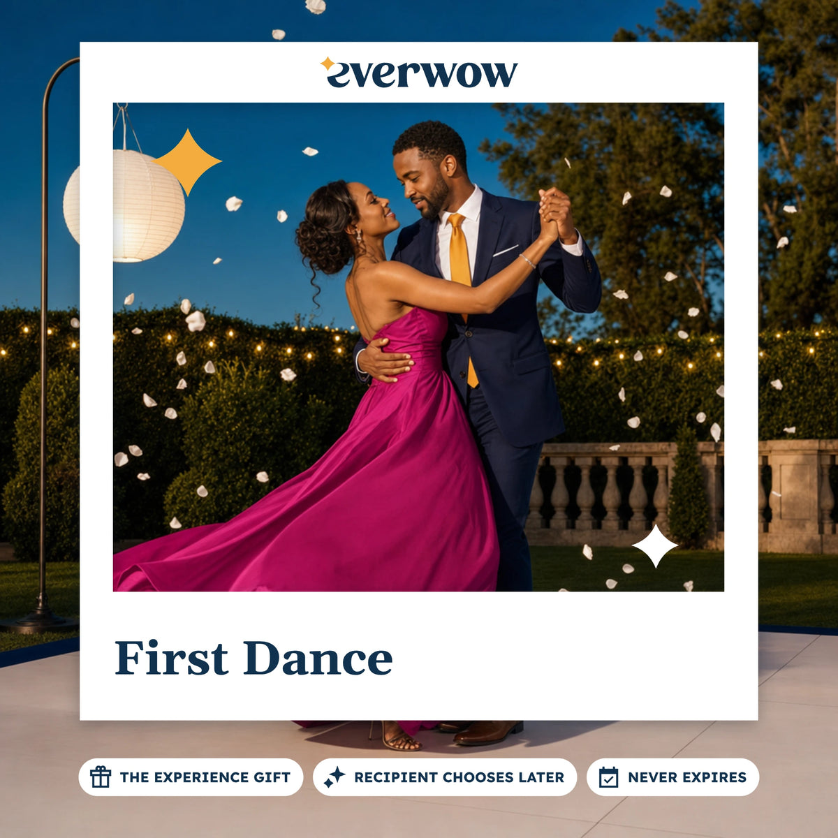 Everwow First Dance experience gift photo in a frame, couple dancing in a garden