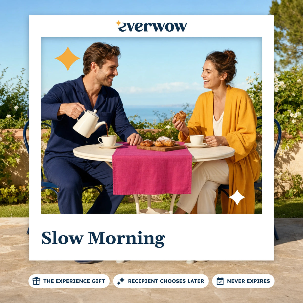 Everwow Slow Morning experience gift photo in a frame, garden terrace breakfast