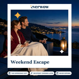 Everwow Weekend Escape experience gift photo in a frame, resort terrace at dusk