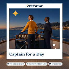 Everwow Captain for a Day experience gift photo in a frame, guest at the yacht helm