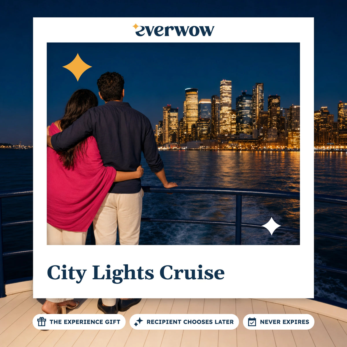 Everwow City Lights Cruise experience gift photo in a frame, night harbor skyline